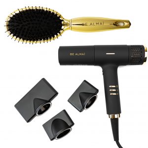 BE ALMAÍ Lightweight Hairdryer & Gold Dress Out Brush Set